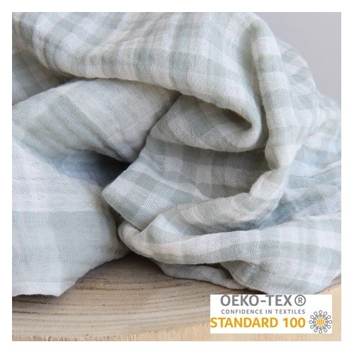 double gaze de coton vichy - vert et blanc double gaze de coton vichy - vert et blanc