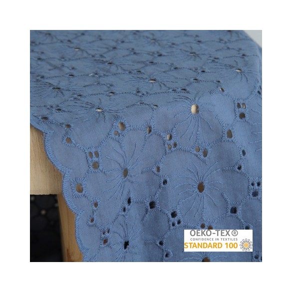 tissu coton brodé - bleu