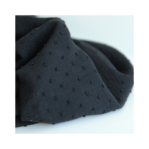 tissu double gaze plumetis noir - un chat sur un fil
