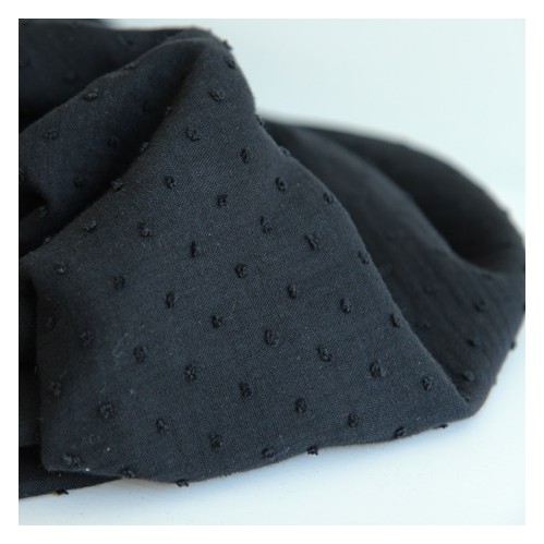 tissu double gaze plumetis noir - un chat sur un fil tissu double gaze plumetis noir - un chat sur un fil