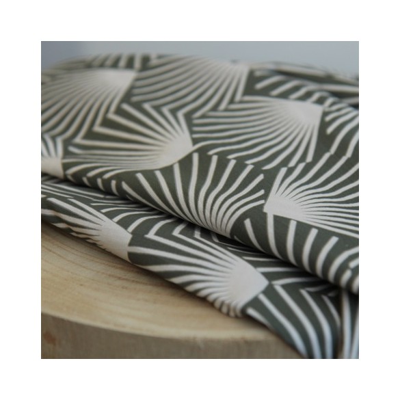 tissu coton feuilles de palmiers - kaki