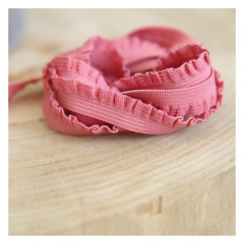 élastique ruban froncé vieux rose - 12 mm