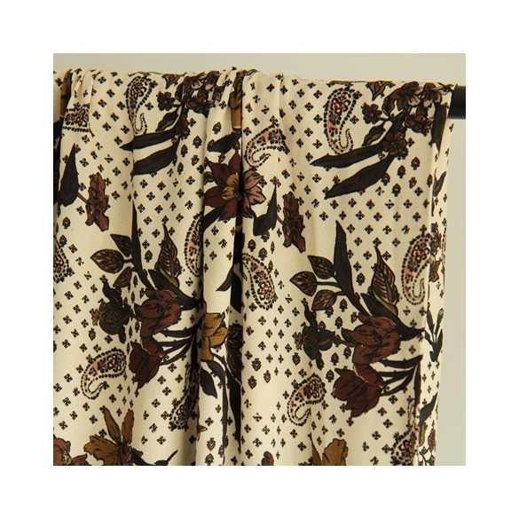 crêpe marocain fleurs et cachemire - beige