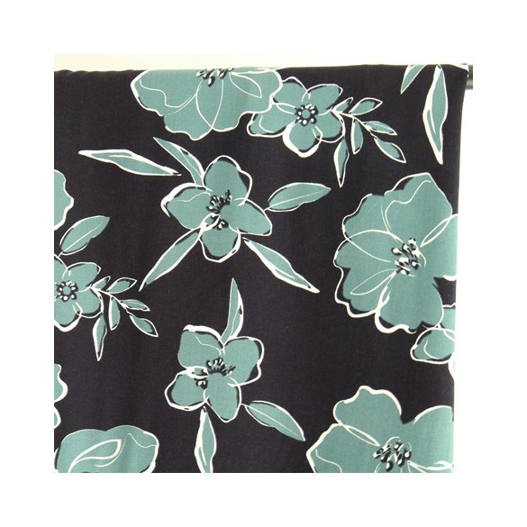 TWILL DE VISCOSE FLEURS - marine et vert