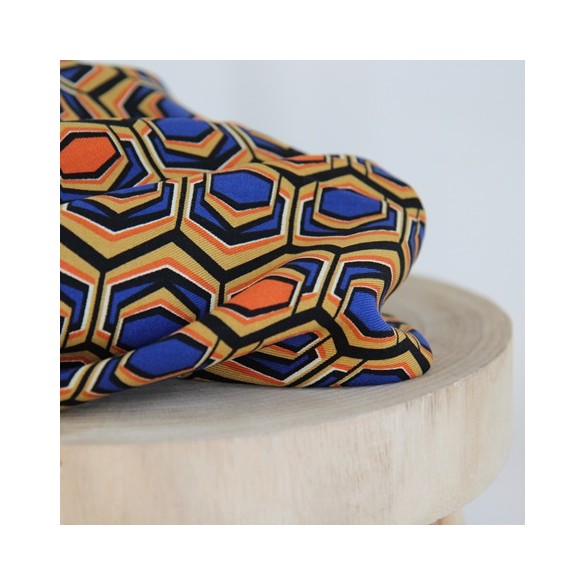 twill de viscose graphique - bleu et orange