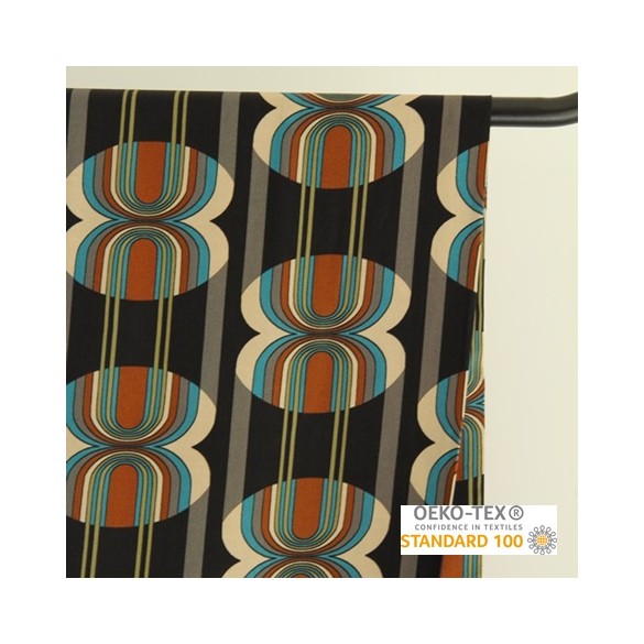 tissu satin de viscose tapestry bleu et gris - un chat sur un fil