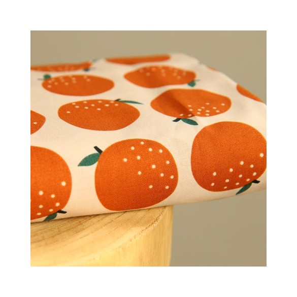 coton bio imprimé oranges - un chat sur un fil