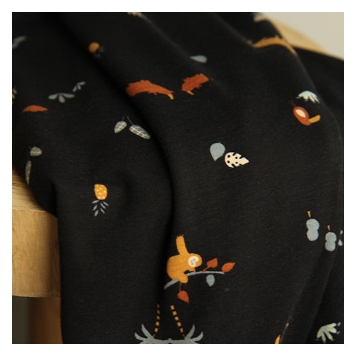 jersey coton bio animaux - noir jersey coton bio animaux - noir