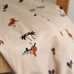 jersey imprimé beige animaux - un chat sur un fil