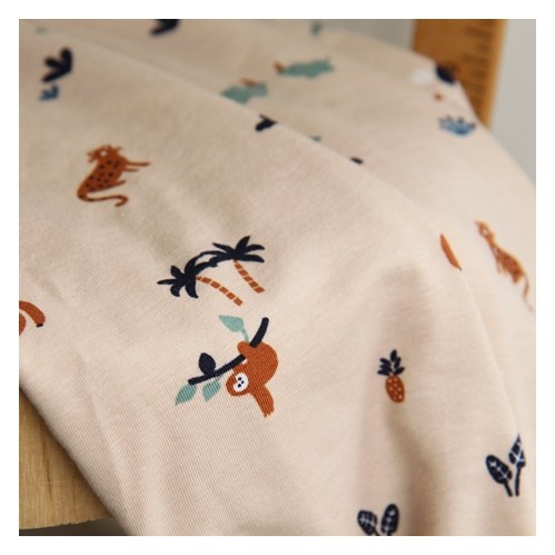 jersey imprimé beige animaux - un chat sur un fil jersey imprimé beige animaux - un chat sur un fil