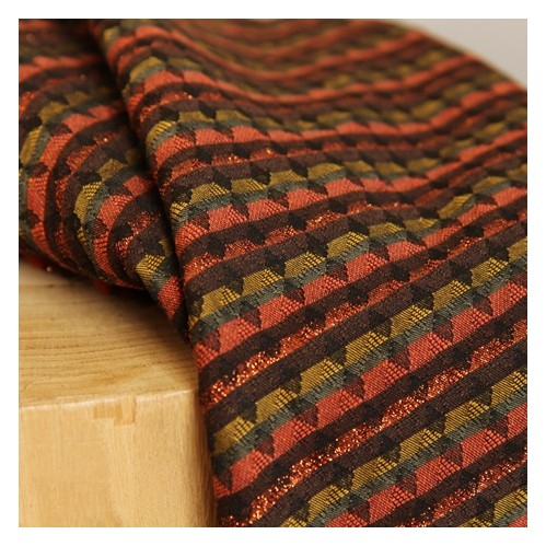 Tissu Jacquard fin rayures brique et vert Tissu Jacquard fin rayures brique et vert