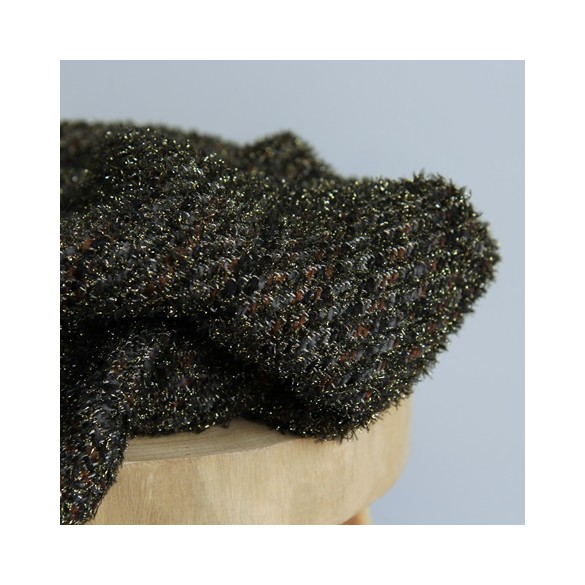 tissu maille jacquard - kaki et doré