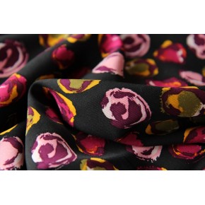 tissu fluide imprimé fleurs - noir et fuchsia