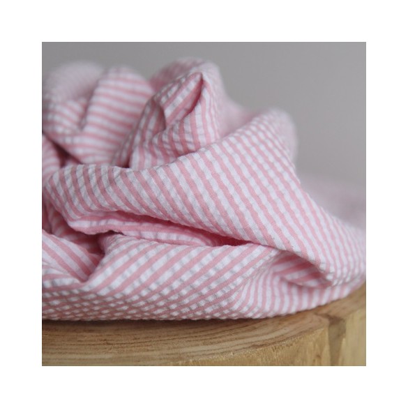 Seersucker rayures rose et blanc