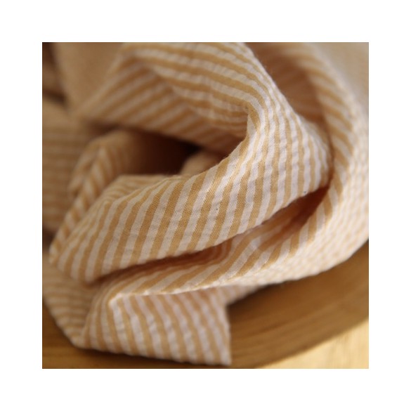 tissu seersucker beige et blanc