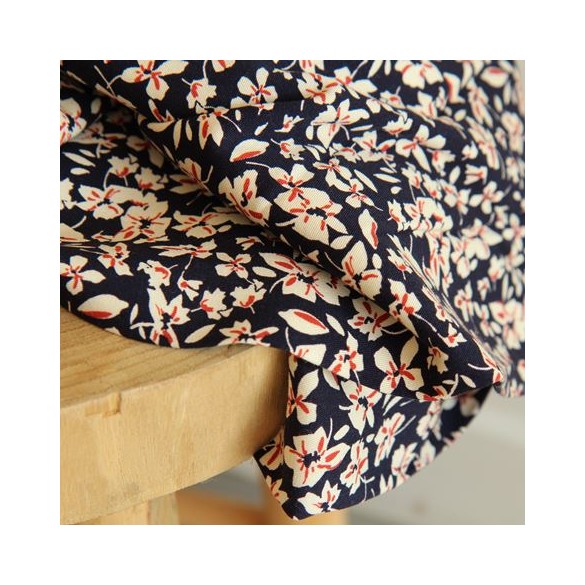 viscose imprimée fleurs - marine