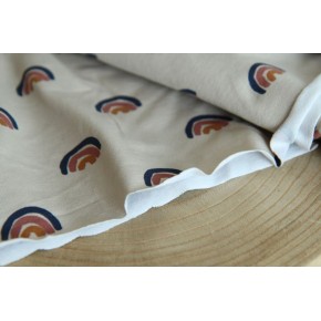 tissu en jersey de coton beige et arc-en -ciel