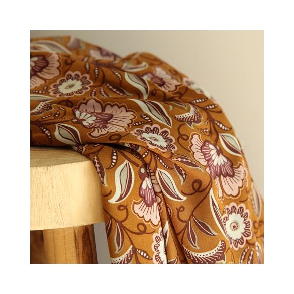 tissu viscose fleurie - ocre