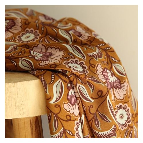 tissu viscose fleurie - ocre tissu viscose fleurie - ocre