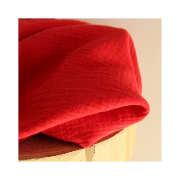 tissu en double gaze rouge - coton bio