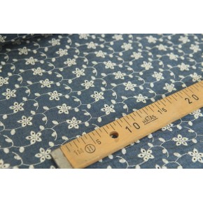 coton brodé en denim - fleurs
