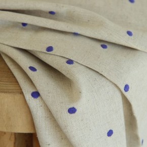 tissu lin et viscose brodé - pois bleus