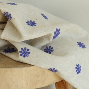 Lin et Viscose  brodé - fleurs bleues
