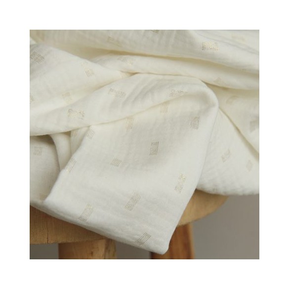 Double gaze coton Infinity - blanc cassé et doré