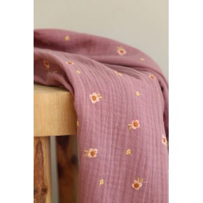 tissu double gaze vieux rose brodée