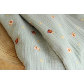 Double gaze coton brodé fleurs