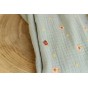 tissu coton double gaze brodé de fleurs - rose