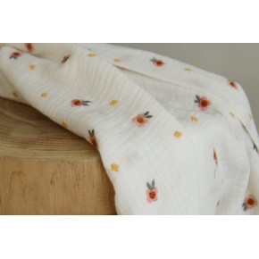 tissu double gaze blanc brodée fleurs
