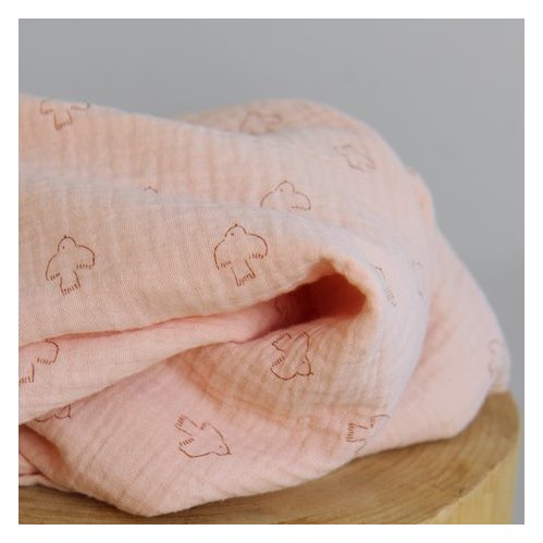 Serviette en tissu double gaze de coton rouille brodée dorée Les