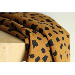 tissu lin et viscose imprimé - noir et caramel