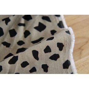 tissu lin et viscose imprimé - noir et beige foncé