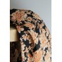 joli tissu en lin sur fonc noir - fleurs orange et beige