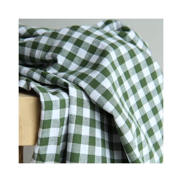 coton vichy vert et blanc - un chat sur un fil