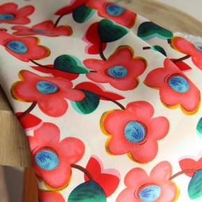 Tissu popeline de viscose - fleurs corail