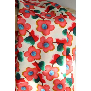viscose imprimée fleurs - corail et vert