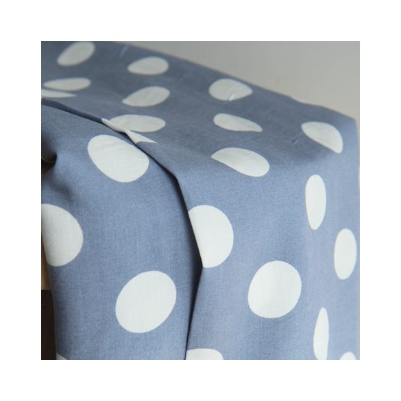 viscose à pois bleu ciel et blanc - un chat sur un fil