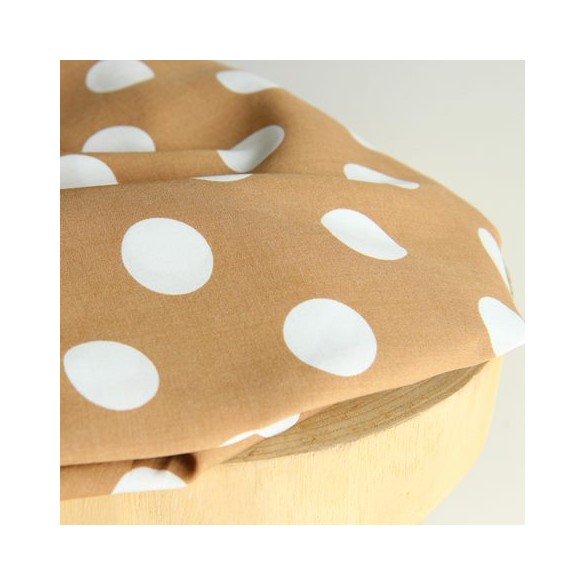 viscose à pois camel et blanc - un chat sur un fil