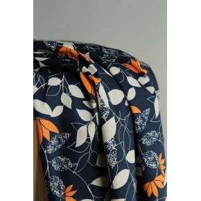 joli satin de coton fleurs - marine et orange