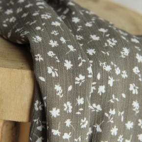 tissu crépon imprimé fleurs - kaki