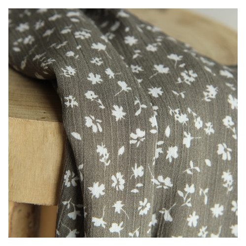 tissu crépon imprimé fleurs - kaki tissu crépon imprimé fleurs - kaki