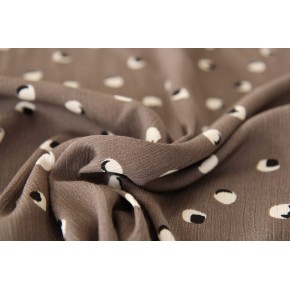 tissu crinkle taupe à pois blanc et noir