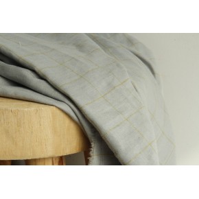 coton double gaze - bleu gris à carreaux dorés