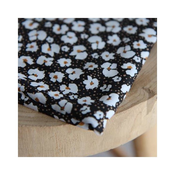 viscose fleurs - noir et ocre