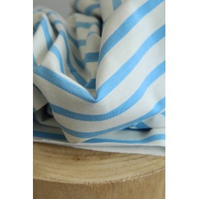 tissu jersey marinière en coton - écru et bleu lagon