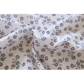 tissu en double gaze -  fleurs marine et blanc