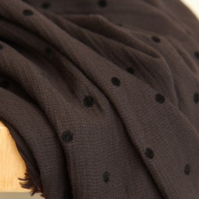 tissu léger en coton - pois noirs flockés